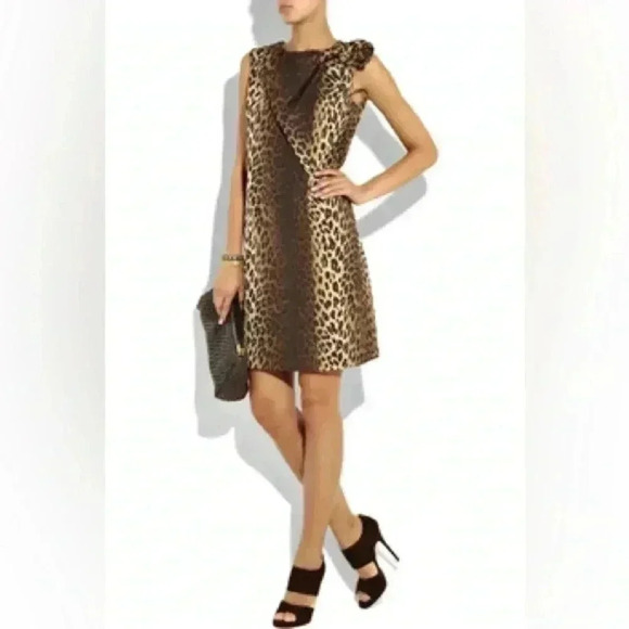 NWT Moschino Leopard Print Bow Wool Sheath Dress Size 8 - Picture 1 of 9
